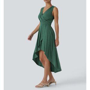 Halara Deep V Neck Sleeveless High Low Crossover Hem Midi Casual Dress Sz Large